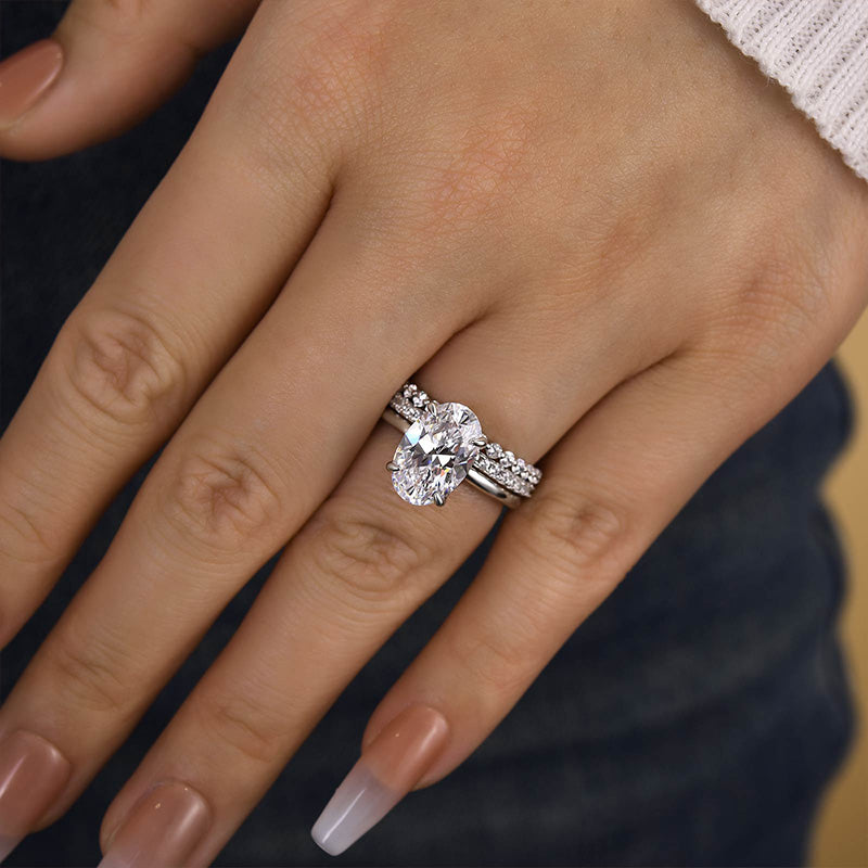 4.0Ct Oval Cut Women's Wedding Ring Set Travle Ring In Sterling Silver