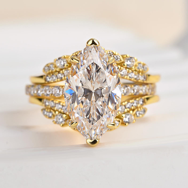 Beautifully Marquise Cut Insert Wedding Ring Set
