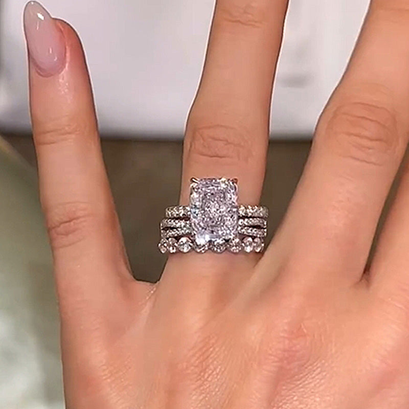 Ahabobo Honorable Crushed Ice Radiant Cut 3PC Wedding Ring Set