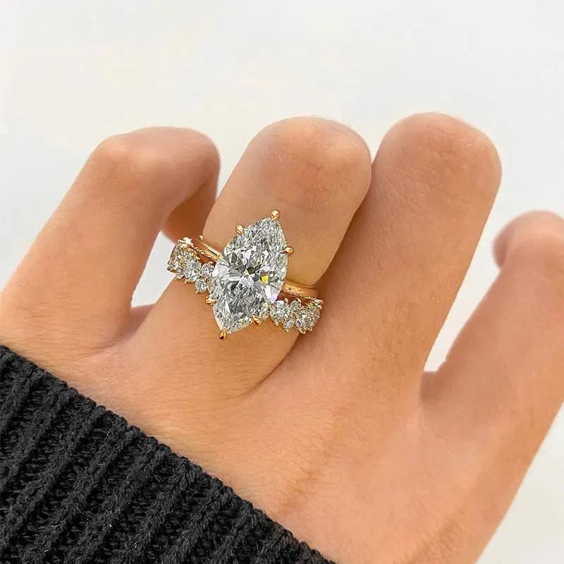 Ahabobo Special 4.0Ct Marquise Cut Wedding Set