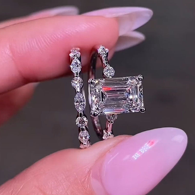 Ahabobo Unique Emerald Cut Ring Set For Women