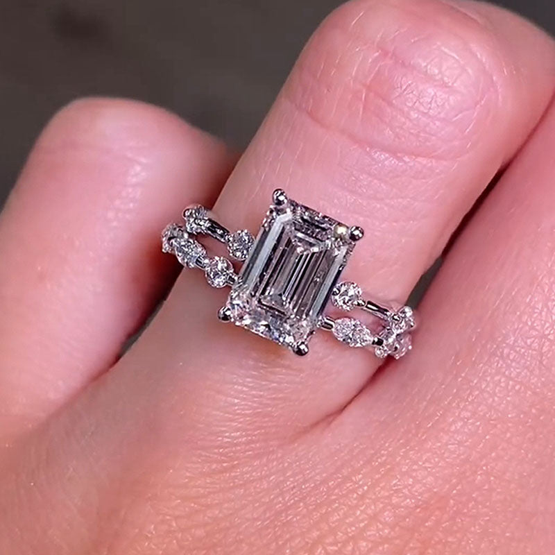 Ahabobo Unique Emerald Cut Ring Set For Women