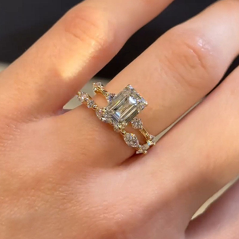 Ahabobo Unique Emerald Cut Ring Set For Women
