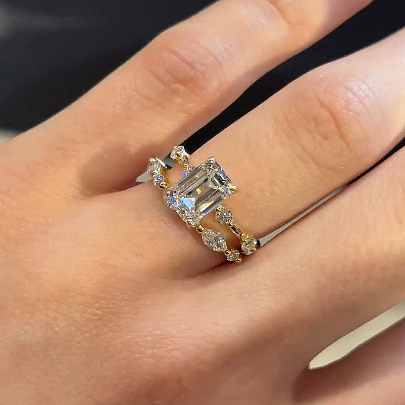 Ahabobo Unique Emerald Cut Ring Set For Women