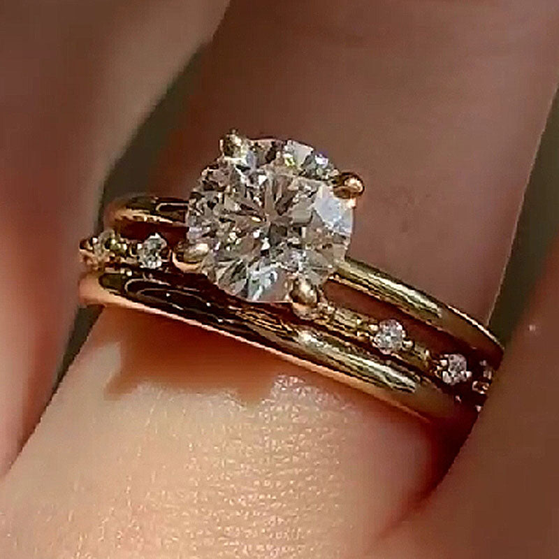 Ahabobo 3PC Classic Round Cut Wedding Ring Set
