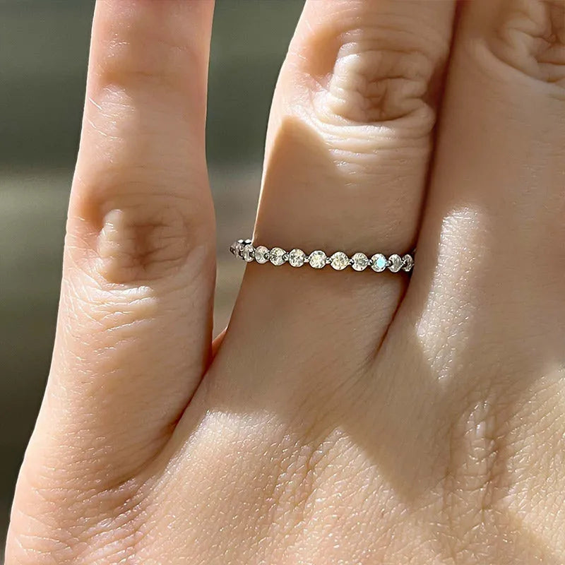 Classic Round Cut Full Eternity Wedding Band In Sterling Silver