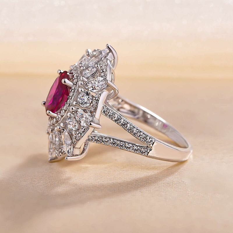 Exclusive Flower Shape 1.0 Carat Oval Cut Ruby Engagement Ring In White Gold