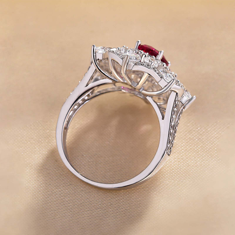 Exclusive Flower Shape 1.0 Carat Oval Cut Ruby Engagement Ring In White Gold