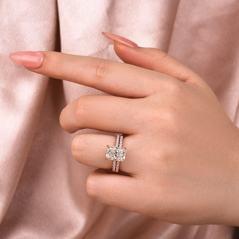 Ahabobo Moissanite 3.5CT Radiant Cut Wedding Ring Set In Sterling Silver