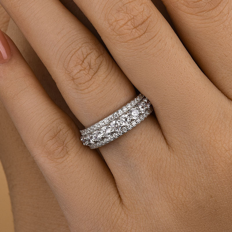 Fashion Eternity 3 Row Design Round Cut Women's Wedding Band Ring