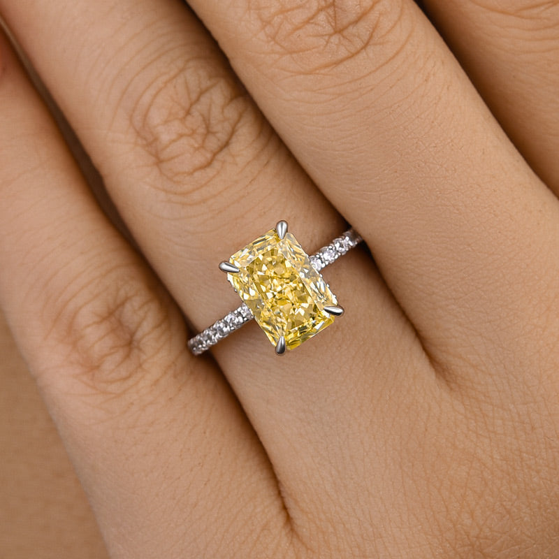 Beautifully 3.3 Carat Yellow Sapphire Radiant Cut Engagement Ring