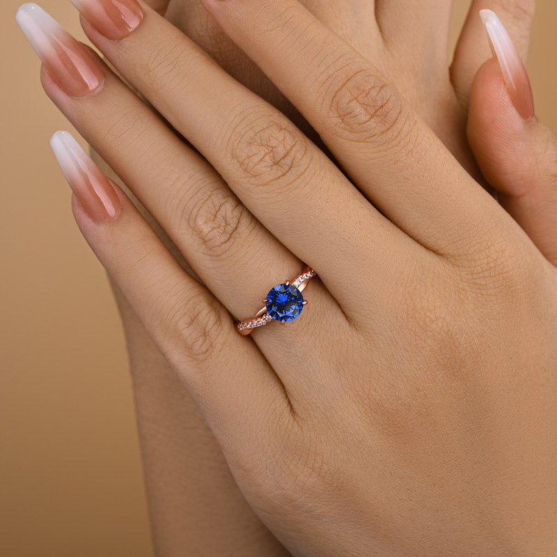 Classic Twist 1.25 Carat Round Cut Blue Sapphire Engagement Ring For Her In Sterling Silver