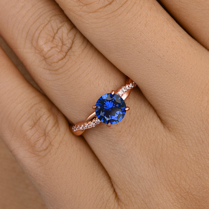 Classic Twist 1.25 Carat Round Cut Blue Sapphire Engagement Ring For Her In Sterling Silver