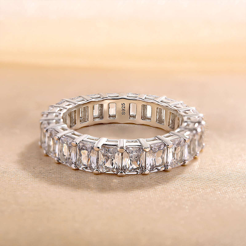 Elegant Radiant Cut Women's Wedding Band In Sterling Silver