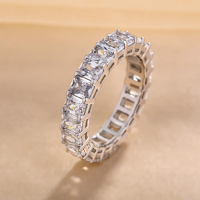 Elegant Radiant Cut Women's Wedding Band In Sterling Silver