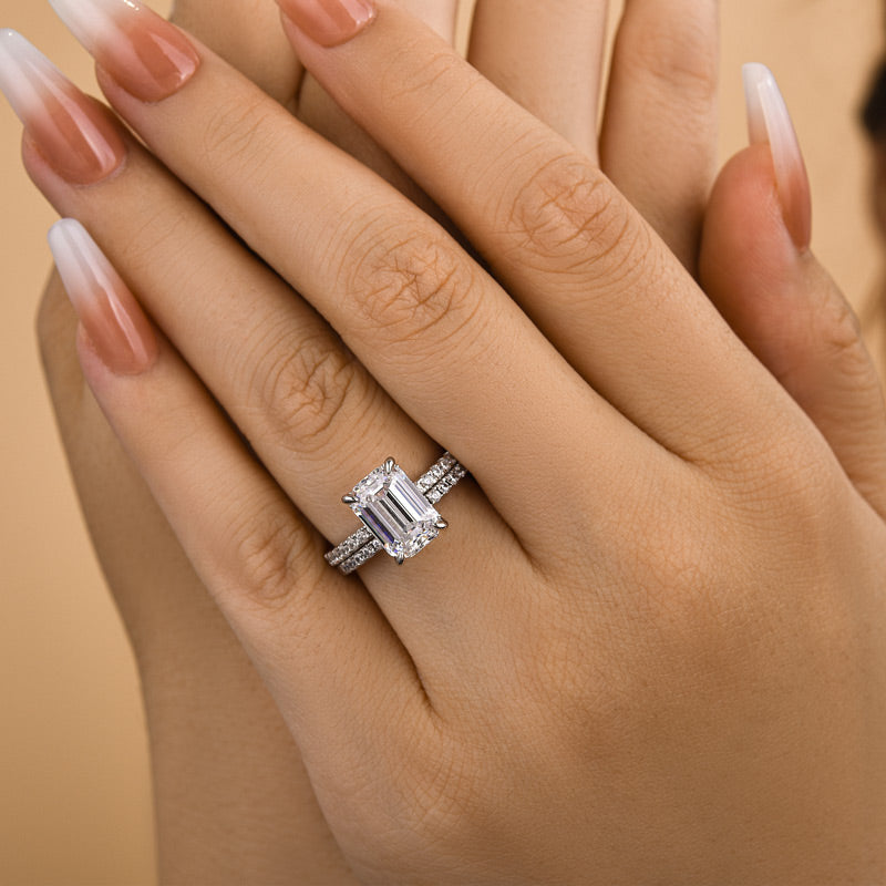 Classic Emerald Cut Wedding Ring Set In Sterling Silver