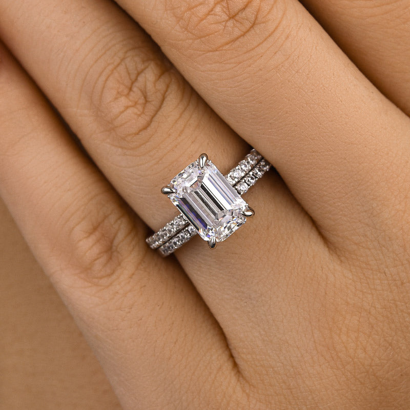 Classic Emerald Cut Wedding Ring Set In Sterling Silver