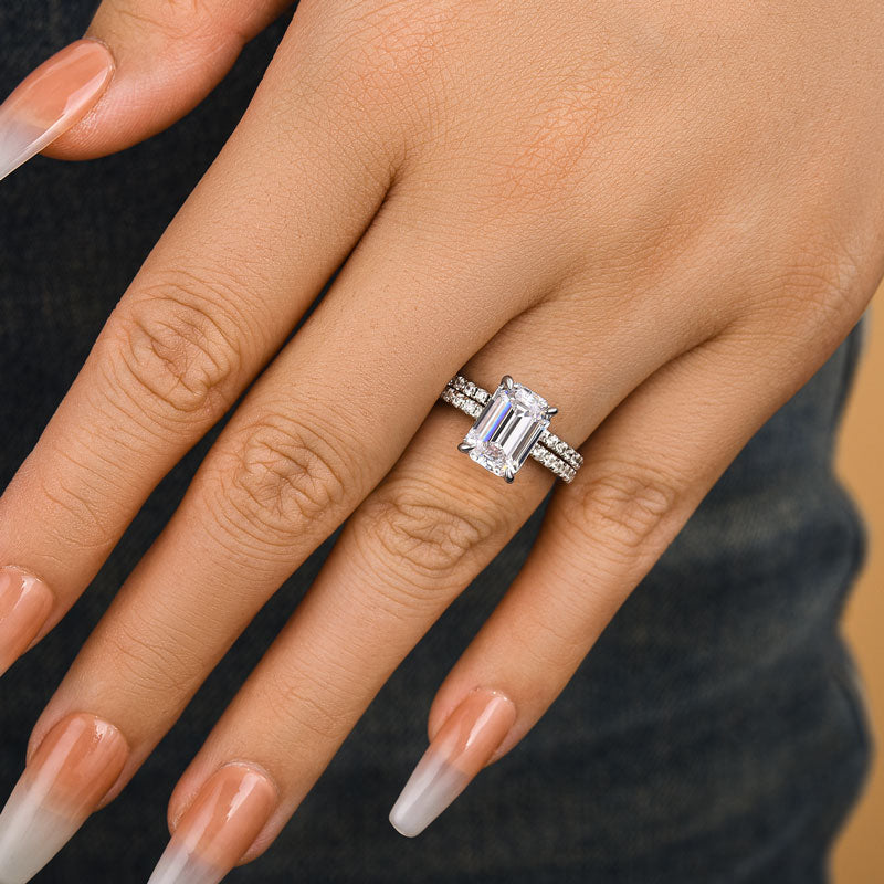 Classic Emerald Cut Wedding Ring Set In Sterling Silver