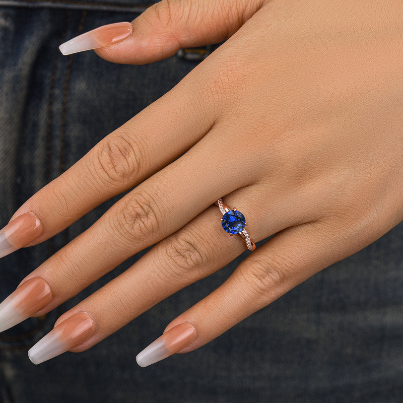 Classic Twist 1.25 Carat Round Cut Blue Sapphire Engagement Ring For Her In Sterling Silver