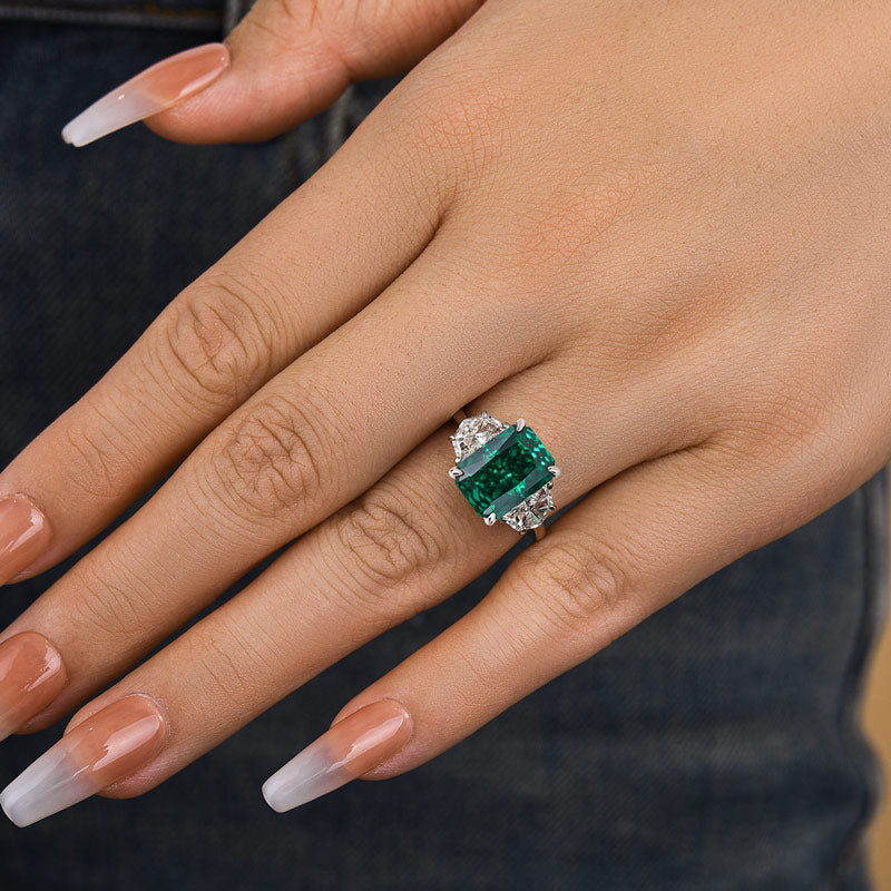 Gorgeous Paraiba Tourmaline Radiant Cut Three Stone Engagement Ring
