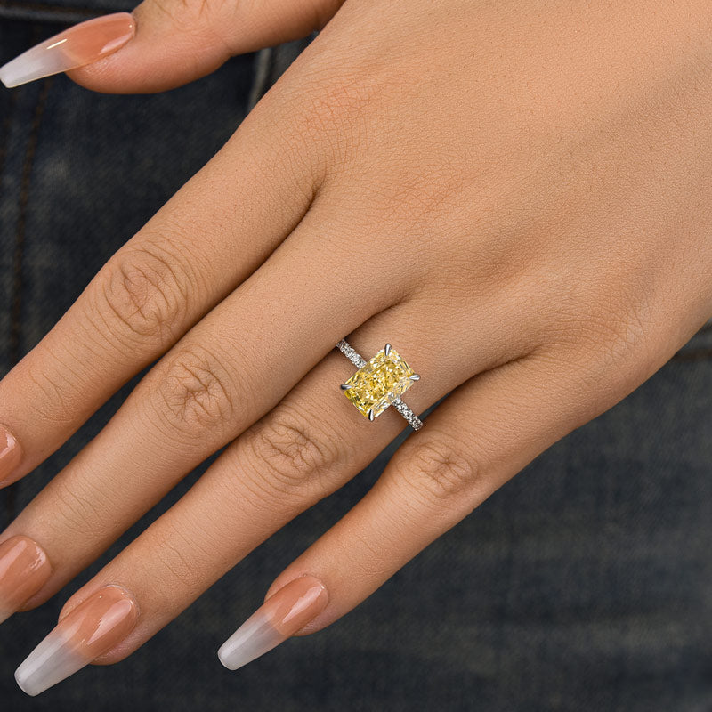 Beautifully 3.3 Carat Yellow Sapphire Radiant Cut Engagement Ring