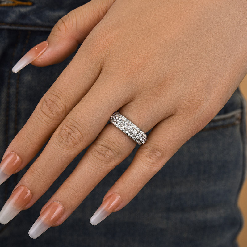 Fashion Eternity 3 Row Design Round Cut Women's Wedding Band Ring