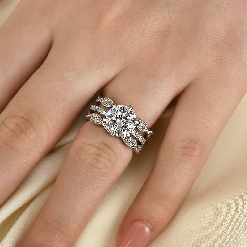 Ahabobo Gorgeous Round Cut Insert Wedding Ring Set