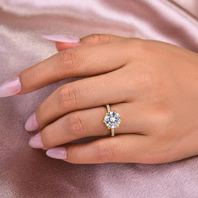 Ahabobo Moissanite 3.0 Carat 6 Prong Round Cut Engagement Ring