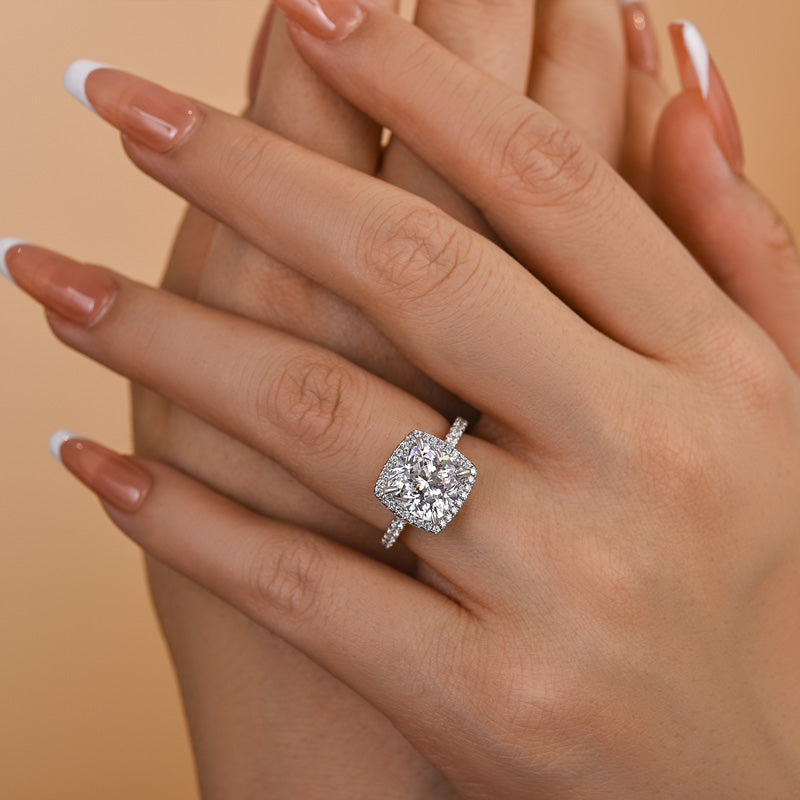 Amazing 3.5 Carat Cushion Cut Halo Engagement Ring In Sterling Silver