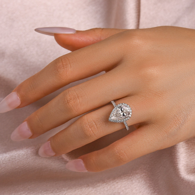 Ahabobo Moissanite Halo 3.0 Carat Pear Cut Engagement Ring