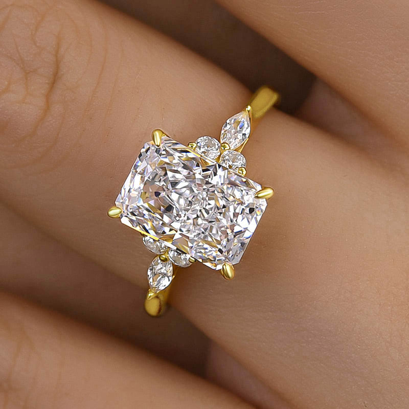 Precious Yellow Gold Crushed Ice Radiant Cut Engagement Ring