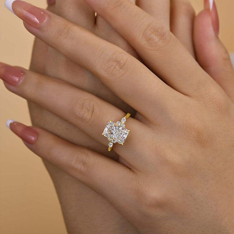 Precious Yellow Gold Crushed Ice Radiant Cut Engagement Ring
