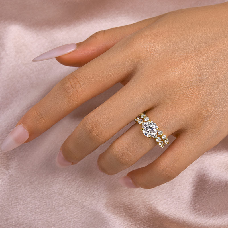 Ahabobo Classic Moissanite 2.0 Carat Round Cut Wedding Ring Set With Eternity Wedding Band