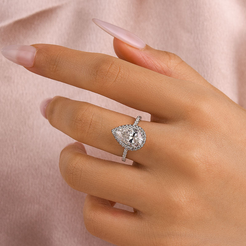 Ahabobo Moissanite Halo 3.0 Carat Pear Cut Engagement Ring
