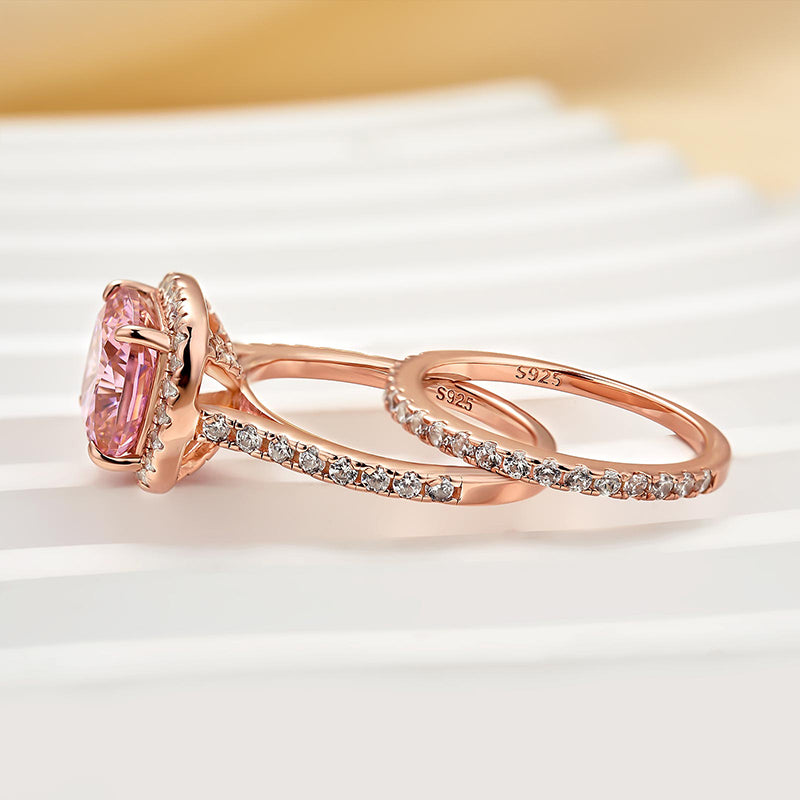 Morganite Women's Bridal Set 5.0 Carat Cushion Cut Wedding Ring Set In Sterling Silver