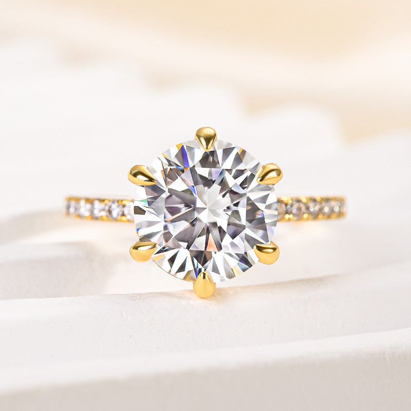 Ahabobo Moissanite 3.0 Carat 6 Prong Round Cut Engagement Ring