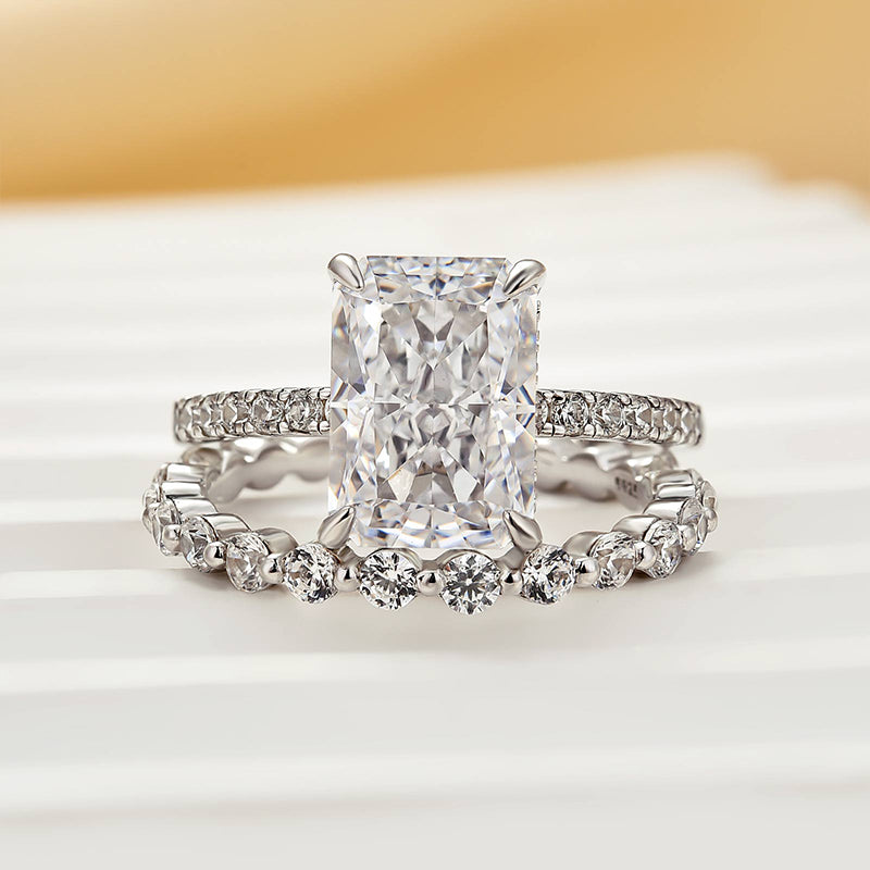 Stunning Radiant Cut Simulated Diamond Wedding Set In Sterling Silver