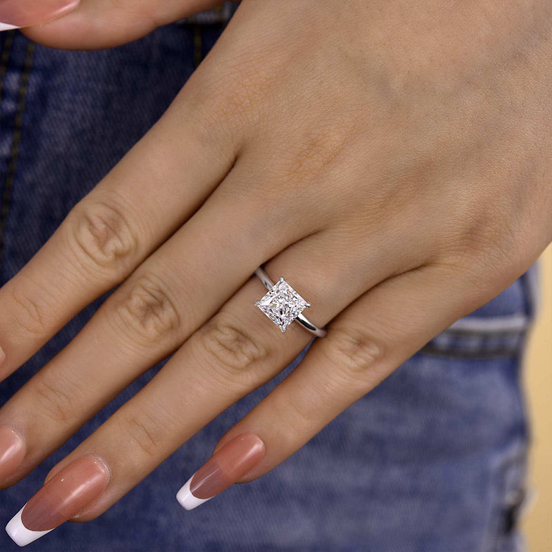 Classic Square Princess Cut Engagement Ring for Women In Sterling Silver