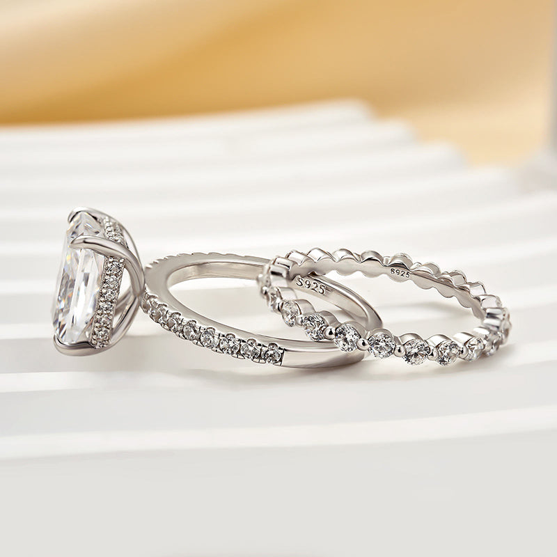 Stunning Radiant Cut Simulated Diamond Wedding Set In Sterling Silver