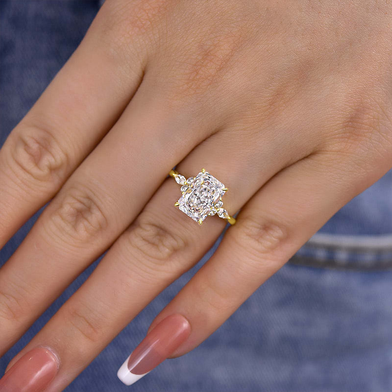 Precious Yellow Gold Crushed Ice Radiant Cut Engagement Ring