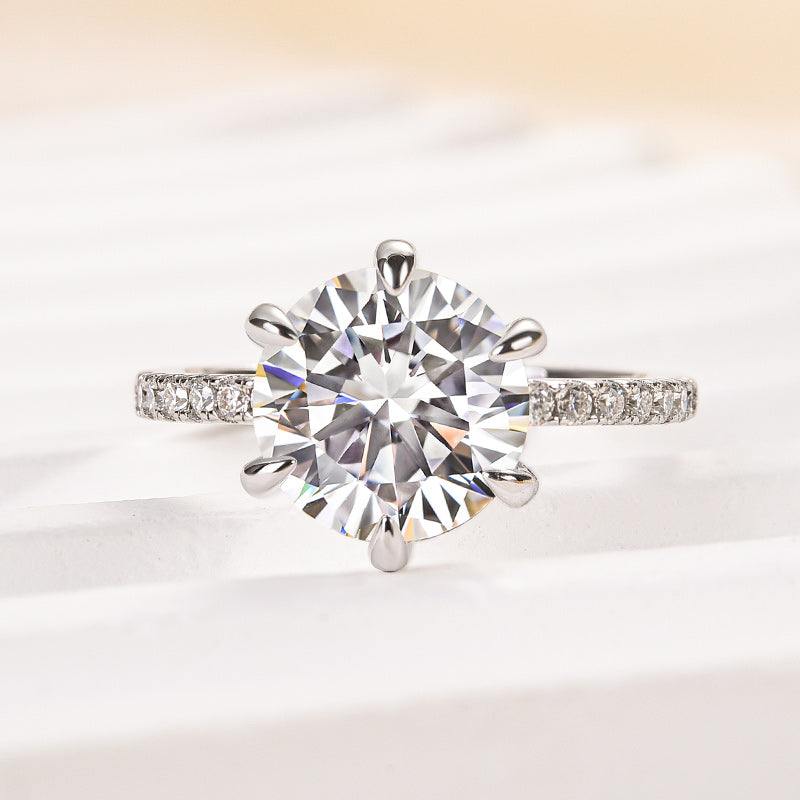 Ahabobo Moissanite 3.0 Carat 6 Prong Round Cut Engagement Ring