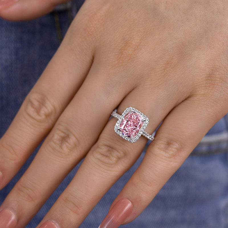 Noble 4.0Ct Elongated Cushion Cut Pink Stone Engagement Ring