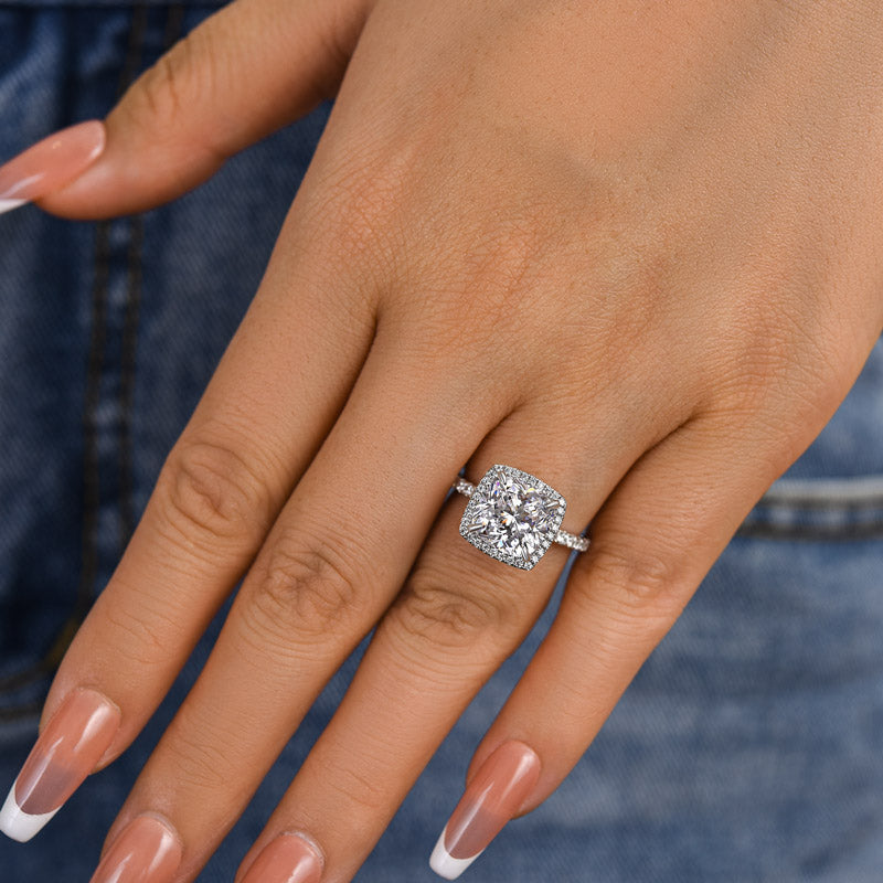 Amazing 3.5 Carat Cushion Cut Halo Engagement Ring In Sterling Silver