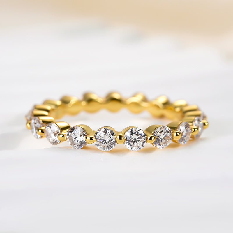 Ahabobo Moissanite Eternity Round Cut Wedding Band In Sterling Silver