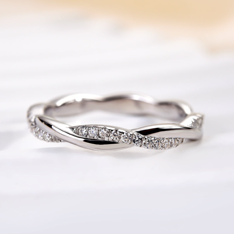 Ahabobo Moissanite Twist Eternity Wedding Band In Sterling Silver