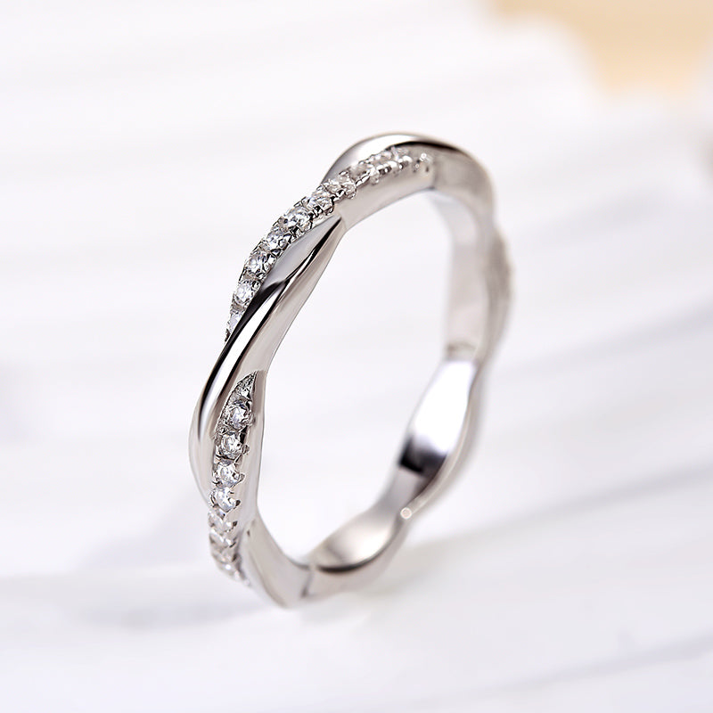 Ahabobo Moissanite Twist Eternity Wedding Band In Sterling Silver
