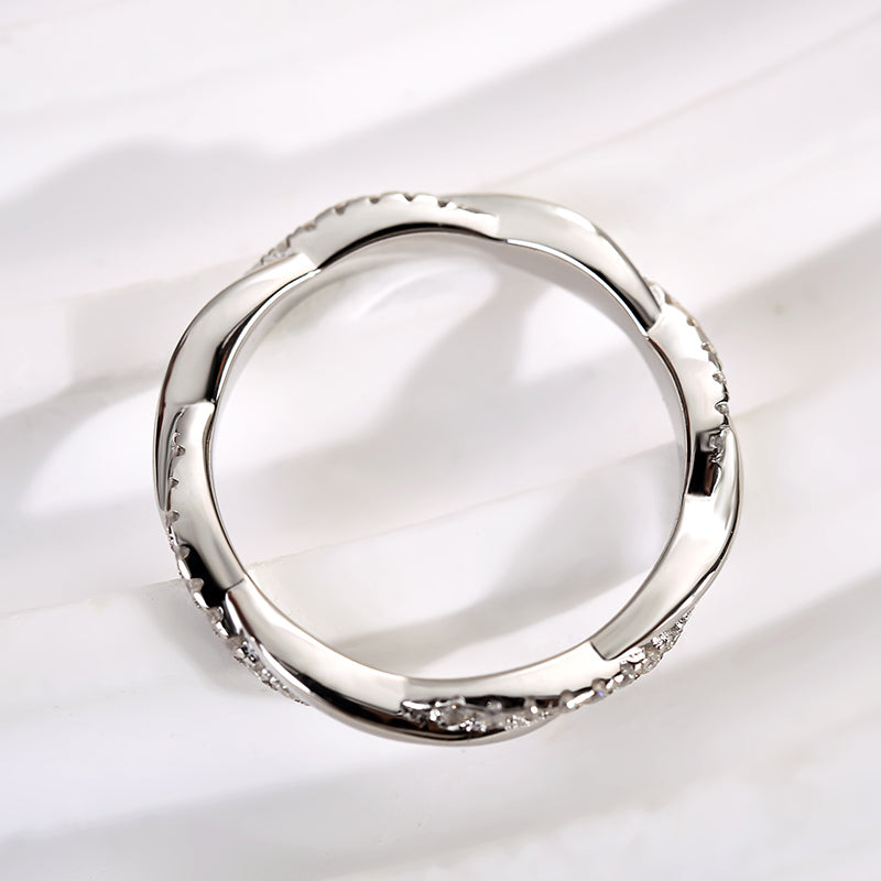 Ahabobo Moissanite Twist Eternity Wedding Band In Sterling Silver