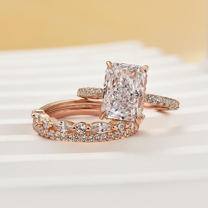 3.5 Carat Radiant Cut Simulated Diamond Wedding Ring with Round & Marquise Accents Bands