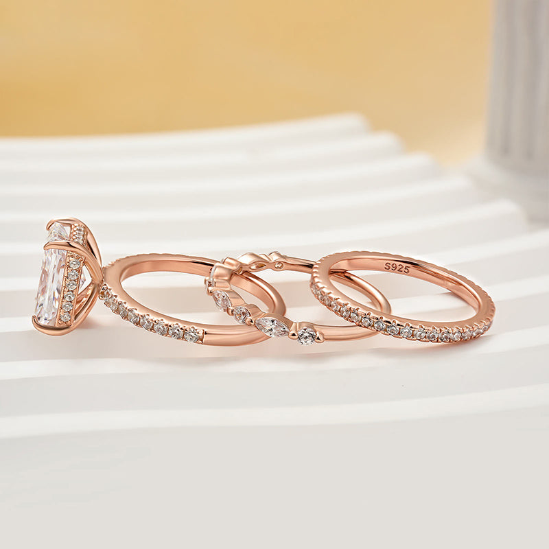3.5 Carat Radiant Cut Simulated Diamond Wedding Ring with Round & Marquise Accents Bands