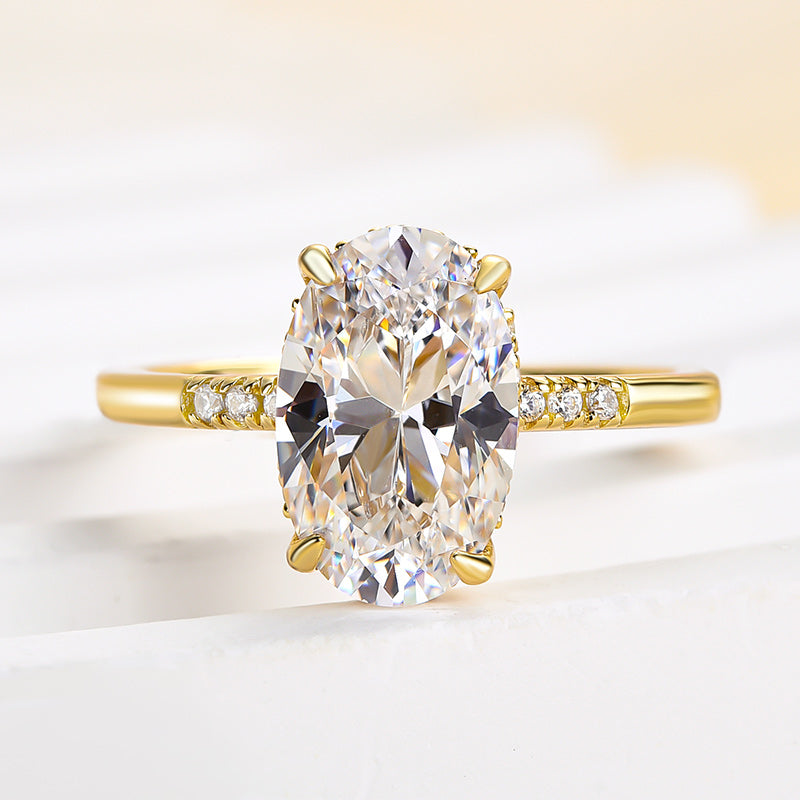 Lovely Yellow Gold Oval Cut Engagement Ring In Sterling Silver
